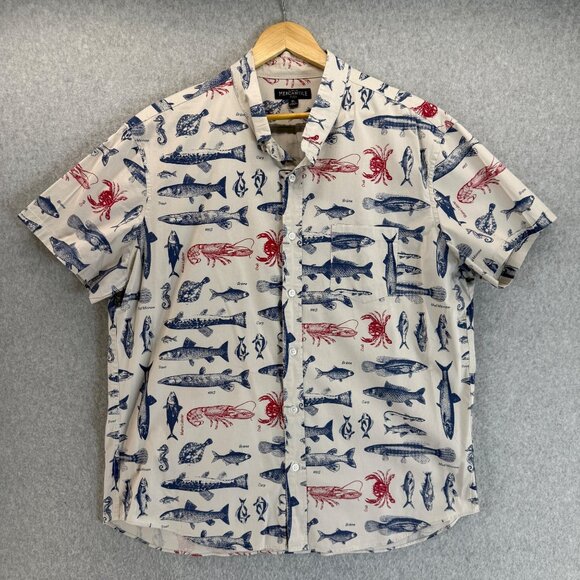 J. Crew Mercantile Flex Button Down‎ Shirt Fish Lobster Coastal Nautical Mens XL - Picture 1 of 15
